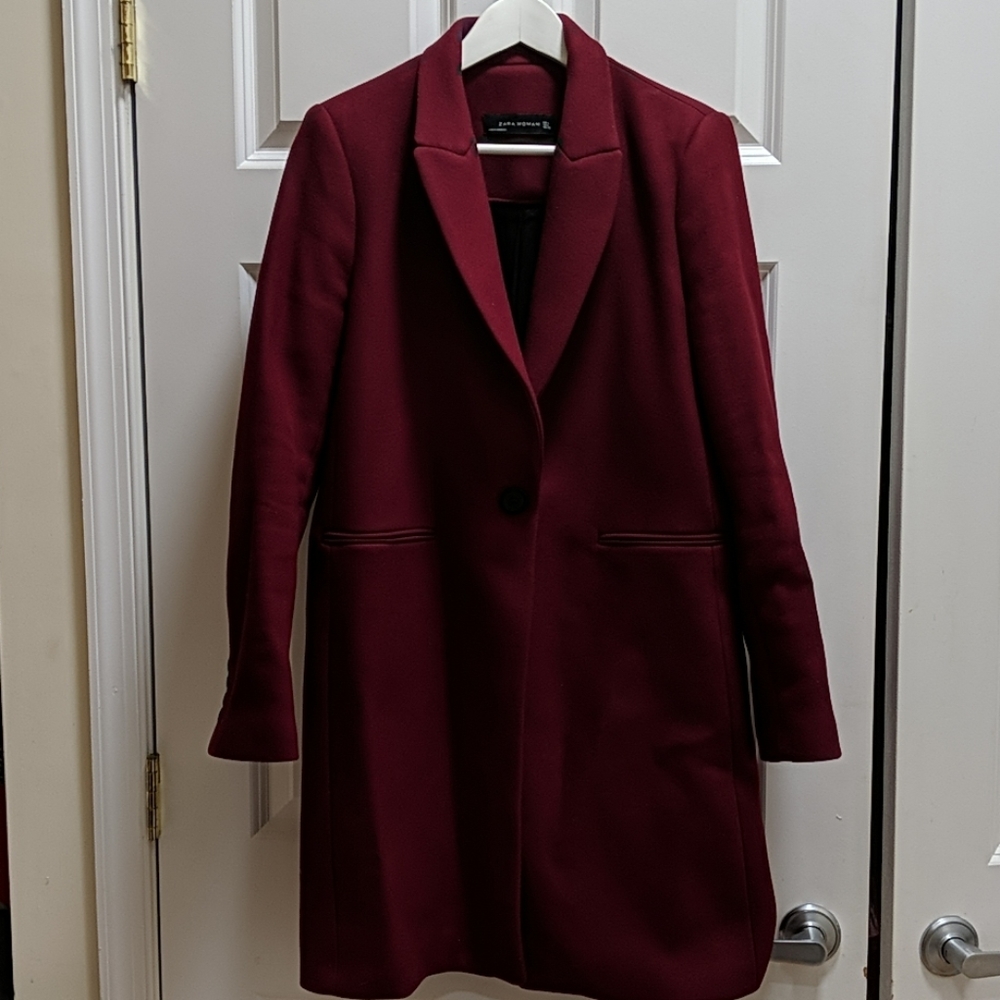 ZARA Wool Peacoat- Wine Red, Size L